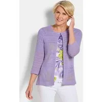 GOLDNER Shirtjacke Shirtjacke mit Häkchenverschluss Strukturjacke mit Rundhalsausschnitt und 3/4-Arm