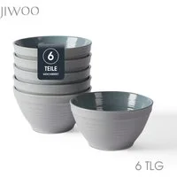 JIWOO Müslischale 6er Ø11,8cm, Frühstückschalen Eisschale Dessertschalen Schale, Keramik, (Schaleset, 6-tlg), Porzellan Hochwertiges Schalen Grau Mikrowellenofen Spülmaschine