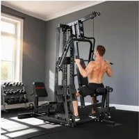 SPORTNOW Kraftstation mit Latzug, Butterflystange, 65kg Gewichten, Seil, Beinpresse, 10 Gewichtsblöcke (Fitnessstation, 1-tlg., Trainingsstation), für Zuhause