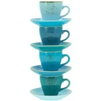 CreaTable Espressotasse Kaffeetasse NATURE COLLECTION Aqua, 8-tlg., Steinzeug, Tassen Set, aktuelle Blautöne mit Sprenkel, 4 Tassen, 4 Untertassen