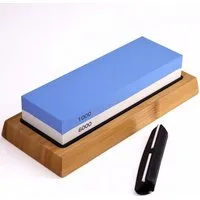 Lacers Messerschärfer 2-in-1 Wetzstein-Doppelseitiger Schleifstein Bambus & Winkelführung, Doppelseitiger Wetzstein