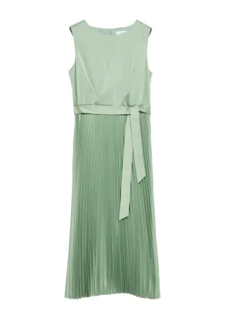 comma - Elegantes Midikleid mit Plissee-Rock und Bindegürtel grün - Gr. - 40