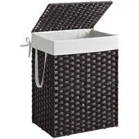 SONGMICS Wäschekorb Wäschebox aus synthetischem Rattan, herausnehmbarer Wäschesack, 90 Liter, handgeflochten, mit Deckel und Griffen, faltbar, 46x33x60 cm