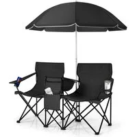 COSTWAY Campingstuhl, mit Sonnenschirm, Getränkehalter & Kühltasche, faltbar