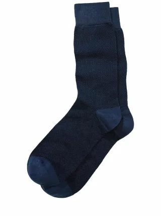 Mey & Edlich Herren Spina-di-Pesce-Socke Blau 70 % Baumwolle, 20 % Polyamid, 10 % Kaschmir