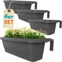GarPet Balkonkasten 4er Set Blumen Kasten Balkon Geländer Wasserspeicher Rattan Anthrazit