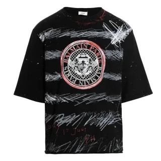 Balmain Paris - Schwarzes T-shirt Mit Graffiti-münzlogo