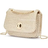 Vivance Umhängetasche Minibag, Henkeltasche, Crossbody Bag, Strandtasche, Schultertasche, Handtasche Damen zum Umhängen in Bast-Optik mit Kettenhenkel VEGAN