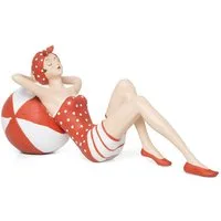 Moritz Dekofigur Badenixe mit Kopftuch und Ball im Retrostil, Polyresin Figuren Deko Geschenk Geometrische TierFigur Modern Skulptur