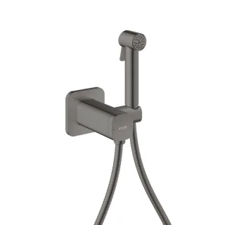 hansgrohe AXOR Bidette Showers Bidette Duschkopf 29243330 1 Strahlart softsquare für Mischwasser mit Duschkopfhalterung und Duschschlauch 1,25 m, Polished Black Chrome