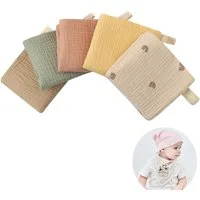 TUWENA Spucktuch 5 Stück Baby Musselin Waschlappen, Handtücher für Neugeborene 23x23cm, (5-tlg), Mehrweg Baby Waschlappen, Zum Füttern Wischen Waschen- Zufällige Farbe