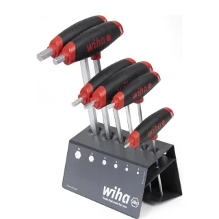 Wiha Stiftschlüssel mit Quergriff Set ComfortGrip Sechskant 6-teilges Set mit Seitenabtrieb, mattverchromt im Werkbankständer - 45621