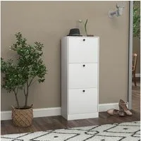 HOMCOM Schuhkipper Schuhkipper mit 3 Klappen, Verstellbar Trennwand (Schmal Schuhkommode, 1 St., Schuhkipper), für 12 Paar Schuhe 47 x 28 x 115 cm, Weiß