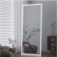 Elemango Ganzkörperspiegel LED-Bogenboden-Spiegel mit 3 Farbwechseln, 165x60 cm, Aluminiumrahmen, Ganzkörperspiegel mit Halterung,Beleuchteter Bodenspiegel