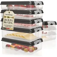 Hausfelder Frischhaltedose Aufschnittdosen Set mit Deckel, 6 x flach, 2 x hoch, Anthrazit, Kunststoff, (Set, 14-tlg., 6x flach, 2x hoch), Kühlschrank Organizer, BPA-frei, stapelbar