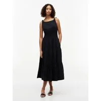 Tommy Hilfiger Trägerkleid SMOCK TIE NS MIDI DRESS Baumwollmischung, Smok-Einsatz