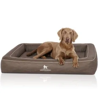 Knuffelwuff Orthopädisches Hundebett aus Laser gestepptem Kunstleder Montego braun/ grau M-L