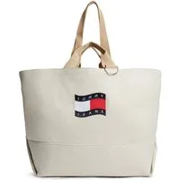 Tommy Jeans Tragetasche TJW WAVE FLAG MED TOTE, Unisex Tragetasche, Umhängetasche, Shopper, Henkeltasche im Used-Look
