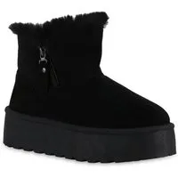 VAN HILL 840870 Winterstiefelette Damen Stiefeletten Winter Boots mit Kunstfell und Plateau