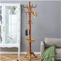STILVORA Garderobenständer Kleiderständer aus Massivholz mit rutschfesten Füßen mit Haken, (Kleiderstange in cremeweißem Massivholz mehrfach bestückt, stabil, einfach zu montieren und mit rutschfesten Füßen), Stabile Tragfähigkeit, Meisterhafte Handw