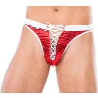 Andalea String Herren wetlook Christmas weihnachts String in rot weiß mit Schnürung M