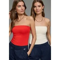 Melrose Bandeautop (2er-Pack) mit Raffung an der Naht, durchgestepptes Rumpfabschluss