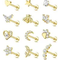 LuxusKollektion Piercing-Set 12 Stück 16G Knorpel Helix Ohrringe Chirurgenstahl CZ Mond Herz Stern