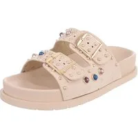 Ital-Design Damen Sandalen mit Schnallen und Zierdetails Pantolette (91849372) Keilabsatz/Wedge Pantoletten in Beige
