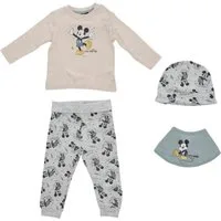 Disney Mickey Mouse Erstausstattungspaket Baby Set 4-teilig aus Baumwolle – Langarmshirt, Hose, Mütze & Halstuch