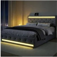 PXloue Polsterbett Stauraumbett Doppelbett (muttertagsgeschenk), mit LED-Beleuchtung und USB/Type-C Anschlüssen, 140x200cm