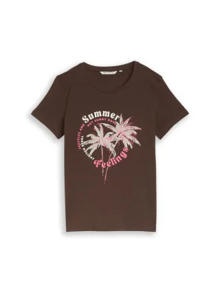 Denim Tom Tailor - T-Shirt mit Print cool dark brown - Gr. - L