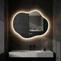 TLGREEN Badspiegel mit Beleuchtung,wandspiegel,Asymmetrisch Dekospiegel, (LED Spiegel mit 3 Lichtfarben dimmbar, gehärtetes Glas, Touch-Schalter, Memory-Funktion), beschlagfrei, moderner Badezimmerspiegel mit Licht