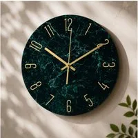 K&L Wall Art Wanduhr Steinoptik Glasuhr Analoge Wanduhr aus Glas Uhr Marmor Küchenuhr (leises Quarz Uhrwerk ohne Ticken)
