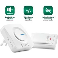 EAXUS Türklingel-Set Moderne Kinetische Haustürklingel mit 36 Klingeltönen, Weiß, 1 Empfänger, 36 Klingeltöne, 4-stufige Lautstärkeregelung, 200 Meter Reichweite, LED-Signal, IP44