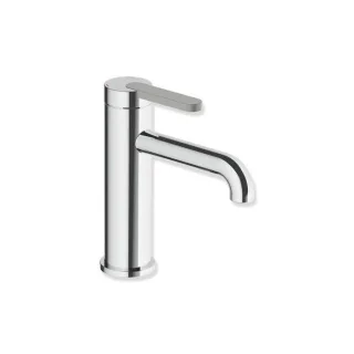 Hewi AQ477 Einhebel-Waschtischarmatur AQ1.12M1134095 Ausladung 130 mm, ohne Ablaufgarnitur, farbiger Griff, chrom / felsgrau