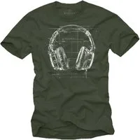 MAKAYA T-Shirt mit Kopfhörer Aufdruck für Herren Musik Motiv Hip Hop Outfit (Schwarz, Blau, Grün, Blaugrau, Grau, Lila, S, M, L, XL, XXL, 3XL, 4XL, 5XL) Baumwolle