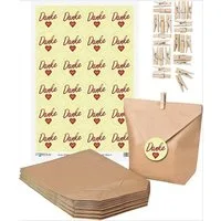 itenga Geschenkpapier SET DANKE (Motiv1) 24x Geschenktüten + 24x MiniKlammer + 24x Aufkleber