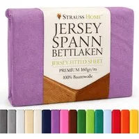 Strauss Home Spannbettlaken Premium 160 g/m² Gekämmte Baumwolle Jersey in Hotelqualität, Gummizug: Rundumgummi, OEKO-TEX®-zertifiziert - Hotelqualität – Formstabil & Langlebig
