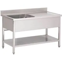 GastroHero Arbeitstisch Spültisch 120x60 cm - Edelstahl mit Becken - Gastro - Spüle