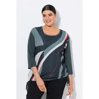Ulla Popken T-Shirt Shirt Streifen Oversized Rundhals 3/4-Arm Saumband