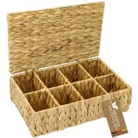HMF Teebox Teebox aus Wasserhyazinthe mit 8 Fächern, Aufbewahrung von Teebeuteln, Wasserhyazinthe, Aufbewahrungskorb als Organizer für Küche Bad Wohnbereich 33x21x10 cm