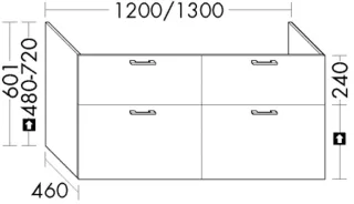 Burgbad WTU.-Schr. Sys30 PG4 Sana 601x1300x460 Schwarz Hochglanz, WSDE130F6565 WSDE130F6565
