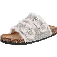 Ital-Design Glamouröse Damen Sandalen mit Strass und Korkfußbett Pantolette (91512386) Flach Pantoletten in Weiß