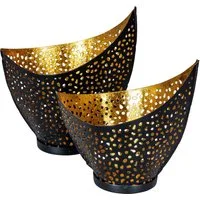 Levandeo® Teelichthalter, 2er Set Design Teelichthalter Schwarz Gold Windlicht Metall Kerzenhalter