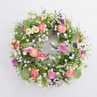 Kunstkranz Felicia, Stiefmütterchen, Ranunkeln, rosa - weiß, Ø 30cm, artplants, Höhe 10.0 cm