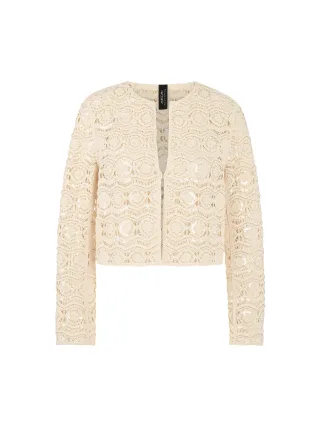 Marc Cain Collections - Ajour-Jacke mit Mini-Perlen bright ecru - Gr. - 36