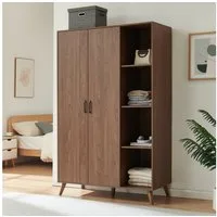 en.casa Kleiderschrank »Norg« 191 x 120 x 52 cm 2 Türen 1 Stange 8 Fächer Walnussoptik
