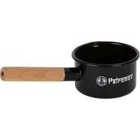 Emaille Stieltopf 0,5 Liter schwarz, mit Holzstiel