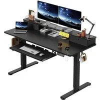 HOMALL Schreibtisch Höhenverstellbarer Schreibtisch mit Schublade, Schülerschreibtisch (140CM Mit 2 Stofbehangen 3 Spaicherpositionen fur die Hohe + Erinerung beilangem Sitzen. 2 Haken, Tastaturablage,maximale Belastbarkait 7o kg,ostern geschenke)