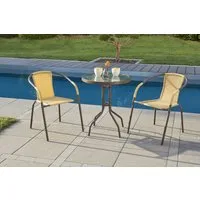 LC Garden Gartentisch Garvista Garten Set Balkontisch mit Gartenstühlen Ø60cm rund braun (Balkonset, 3-St)